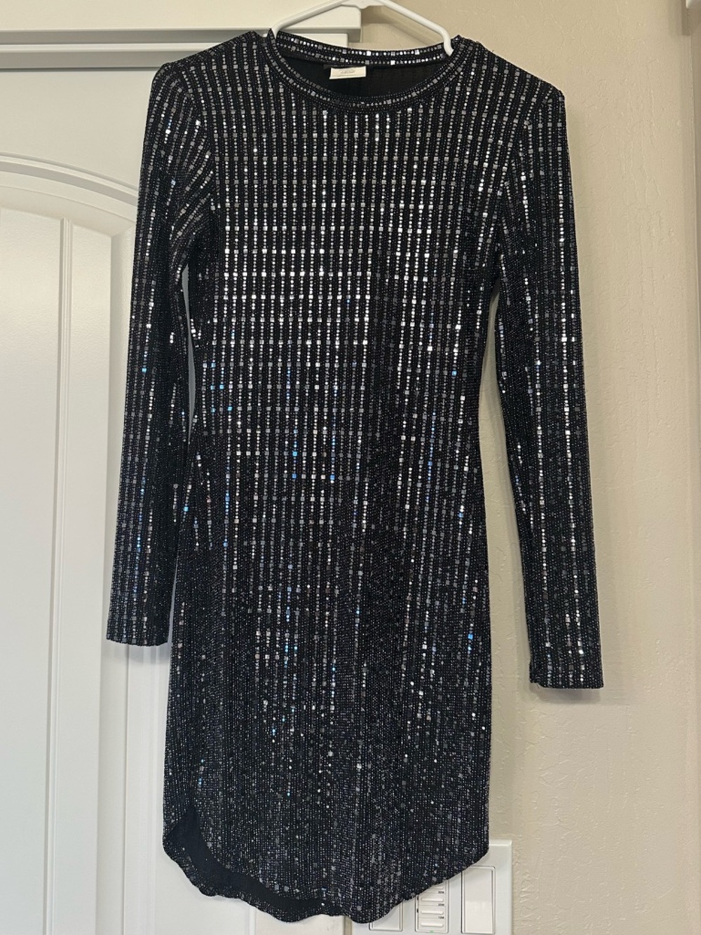 B Darlin Black Sequin Long Sleeve Mini Dress